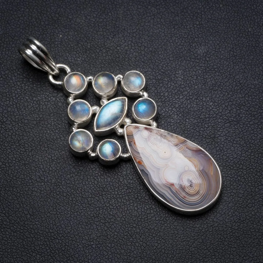 Natural Crazy Lace Agate and Rainbow Moonstone Handmade Unique 925 Sterling Silver Pendant 2.25" X1168
Natural Crazy Lace Agate and Rainbow Moonstone Handmade Unique 925 Sterling Silver Pendant 2.25" X1168