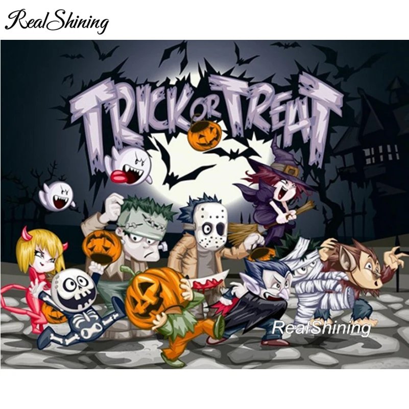 REALSHINING Trick or treat halloweens diy 5d алмазная картина квадратная volledig Алмазная вышивка