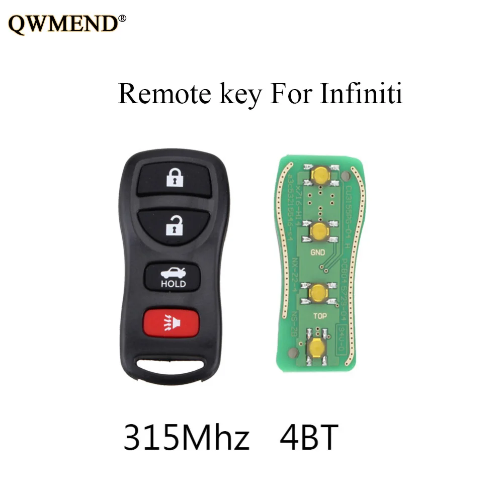 QWMEND 4BT 315Mhz Remote Key Fob DIY For Infiniti G35 Q45 2002 2003 2004 2005 2006 For Infiniti QX56 2004-2010 Keyless Entry
QWMEND 4BT 315Mhz Remote Key Fob DIY For Infiniti G35 Q45 2002 2003 2004 2005 2006 For Infiniti QX56 2004-2010 Keyless Entry
