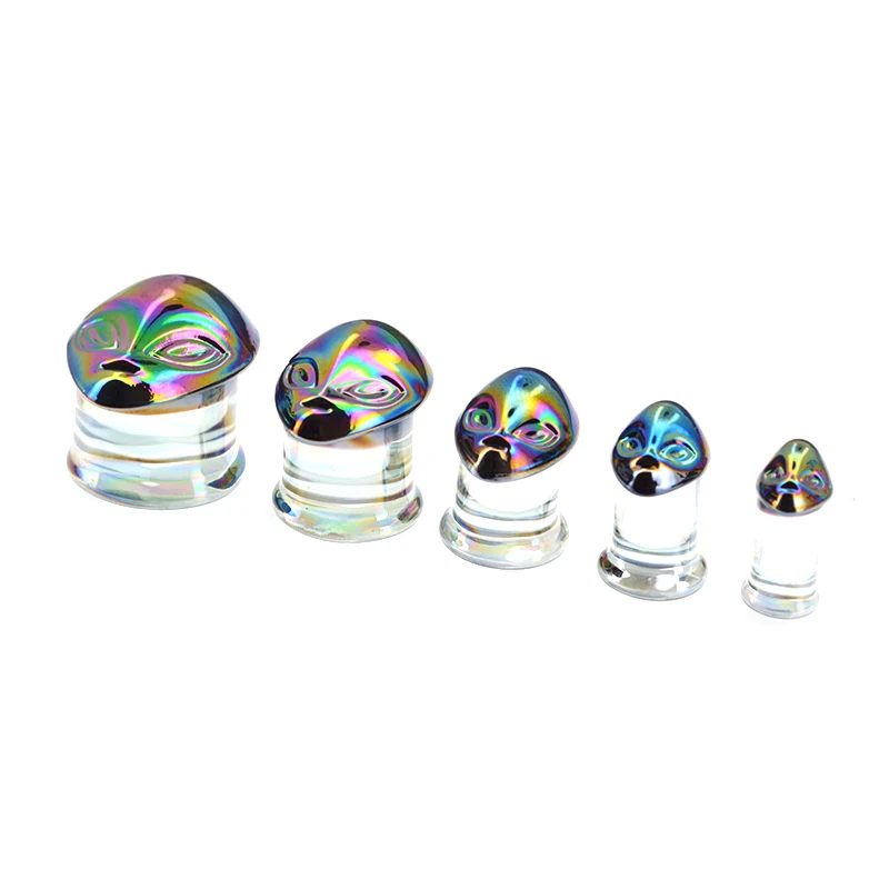 BODY PUNK Flesh Tunnels Burnished Star Moon Galaxy With Irridescent Opal Gems Center Expanders Ear Plug Body Piercing Jewelry (7)