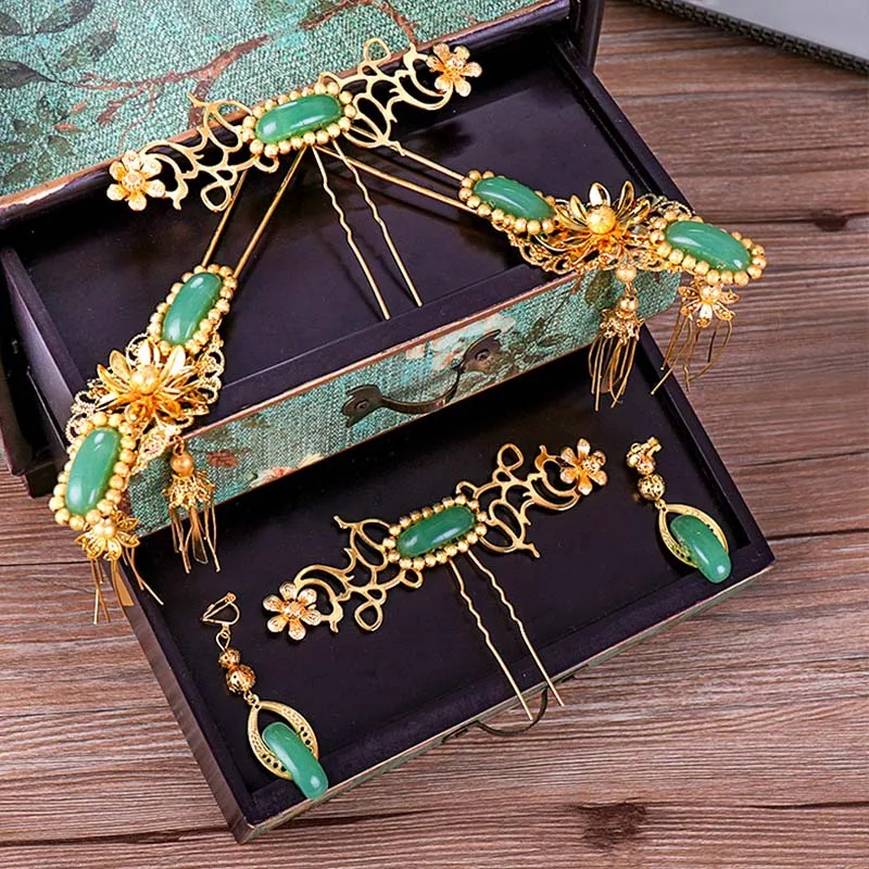 Bride Wedding Green Rhinestone Sticks Hair Clips Earrings Hair Accessories Women Chinese Style Costume Styling Jewelry Set
Bride Wedding Green Rhinestone Sticks Hair Clips Earrings Hair Accessories Women Chinese Style Costume Styling Jewelry Set