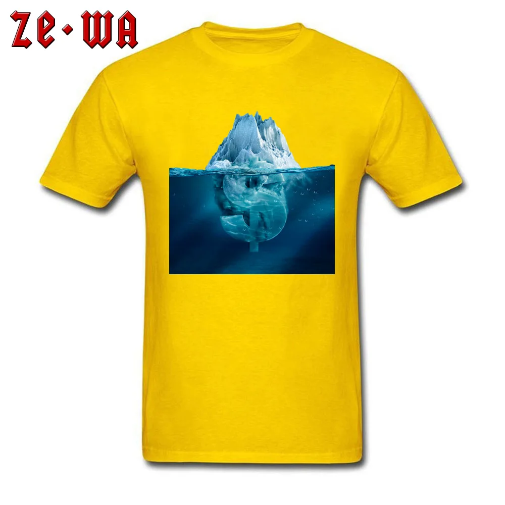 Birthday T Shirts Funky Round Collar Creative Iceberg currency symbol 100% Cotton Men Tees Custom Short Sleeve T Shirt Creative Iceberg currency symbol yellow