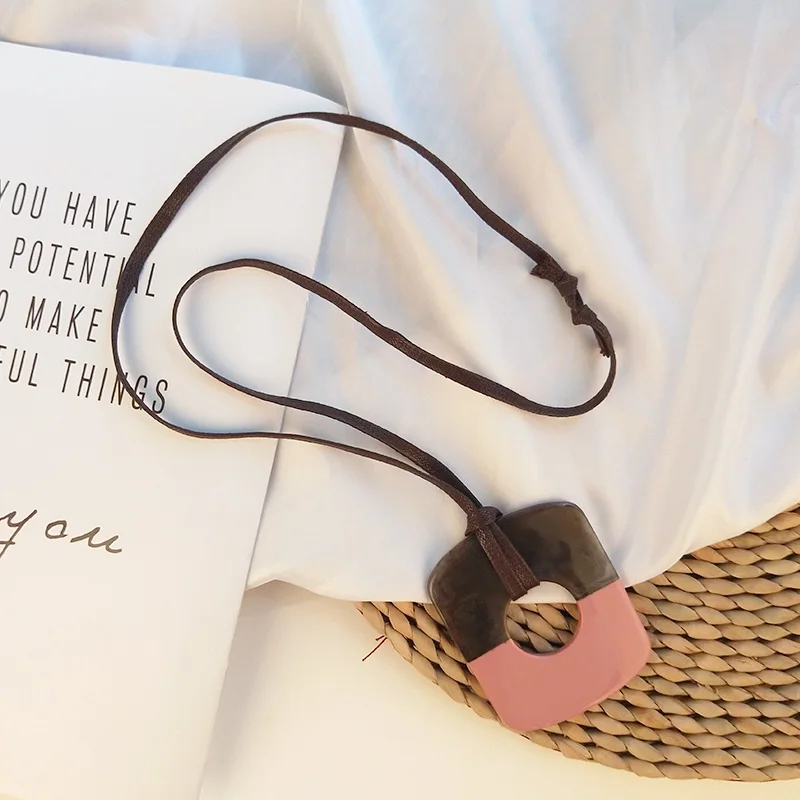 Gunalong Classic Fashion Acrylic Necklaces for Women With Big Resin Geometric Pendant Long Leather Chains Necklace Gifts Jewelry (4)