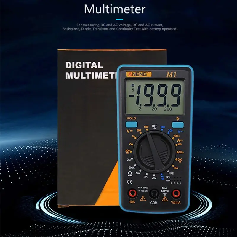 Handheld Digital Multimeter AC/DC Voltage Current Resistance Transistor Continuity Test
Handheld Digital Multimeter AC/DC Voltage Current Resistance Transistor Continuity Test