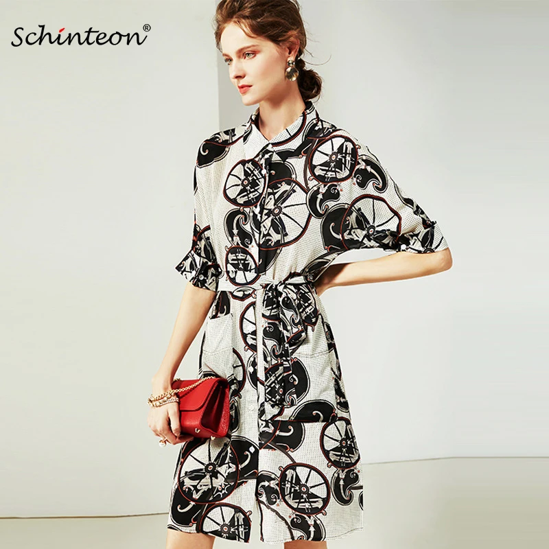 Schinteon 100% Real Silk Print Dress Half Sleeve Elegant Turn-down Collar Office Lady with Belt Dress New
Schinteon 100% Real Silk Print Dress Half Sleeve Elegant Turn-down Collar Office Lady with Belt Dress New