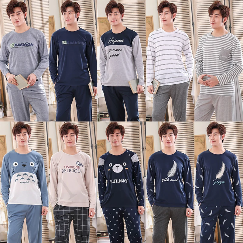 Casual Striped Cotton Long Sleeve Pajama Sets for Men 2019 Autumn Sleepwear Male Lounge Wear O-neck Pyjama Homewear Home Clothes
Casual Striped Cotton Long Sleeve Pajama Sets for Men 2019 Autumn Sleepwear Male Lounge Wear O-neck Pyjama Homewear Home Clothes