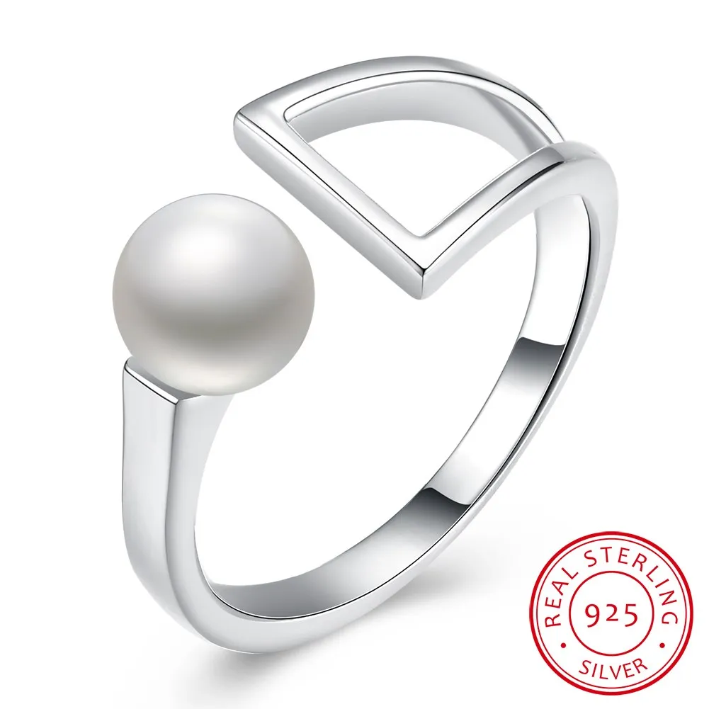 Фото Личность реального 925 пробы серебро Открытое кольцо белый жемчуг Для женщин