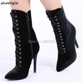 SHOOEGLE Fashion Brand Black Velvet Ankle Boots Women Cross Tied High Heels Pointed Toe Strappy Short Booties Mujer
SHOOEGLE Fashion Brand Black Velvet Ankle Boots Women Cross Tied High Heels Pointed Toe Strappy Short Booties Mujer