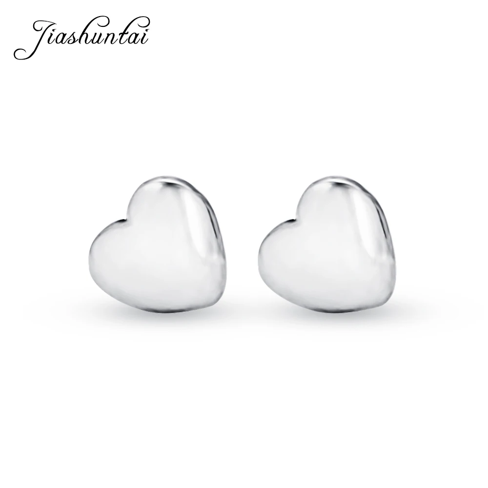 

JIASHUNTAI 100% 925 Sterling Silver Hearts Stud Earrings For Women Silver Love Small Cute Earrings Fashion Jewelry Brincos