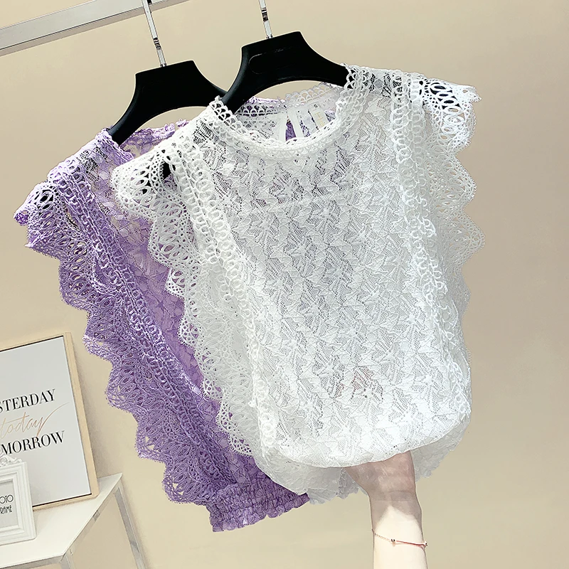 MUMUZI Tops lace shirt 2019 summer new women's slimming blouses mesh sleeveless hollow out white shirt purple elegant tops
MUMUZI Tops lace shirt 2019 summer new women's slimming blouses mesh sleeveless hollow out white shirt purple elegant tops
