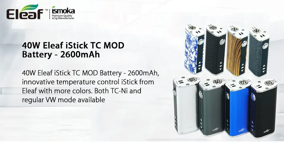 100% Original Eleaf iStick TC Mod 40W 2600mAh Battery Capacity Mod TC40w Battery with OLED Display Screen E-Cigarette Vaping Mod