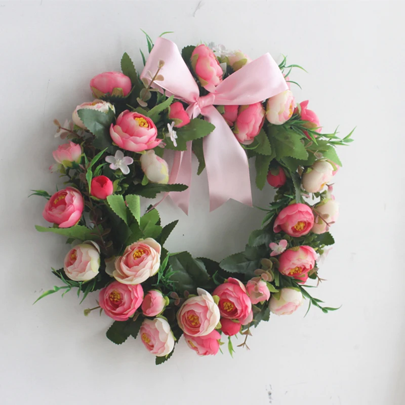 Image Artificial Bowknot Wreath Silk Flower Wedding Supply Hanging Door Wreaths Home Decorative Accessories Garland Q