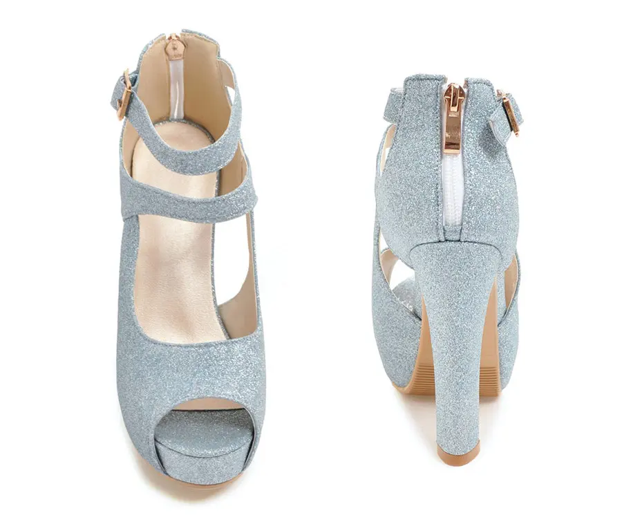 Silver Gold Women Platform Sandals High Heel Pink Glitter Pu