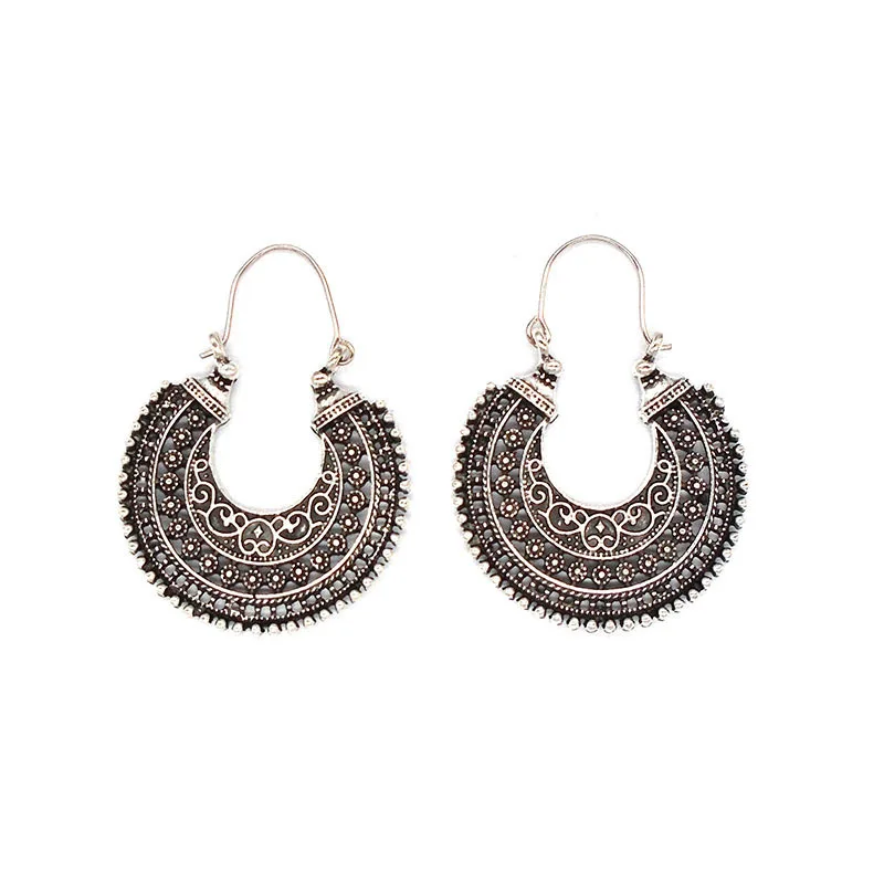 1 Par De Plata Tibetana Aro Pendientes Étnico tribal boho colgantes pendientes de la joyería