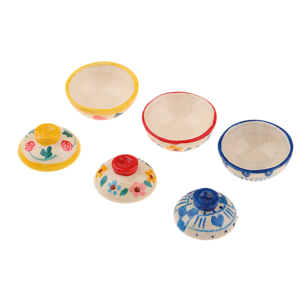 Beautiful design 1/12scale Porcelain Clay Pot material Bowl Model Doll House Miniatures Kitchen Decoration for dollhouse