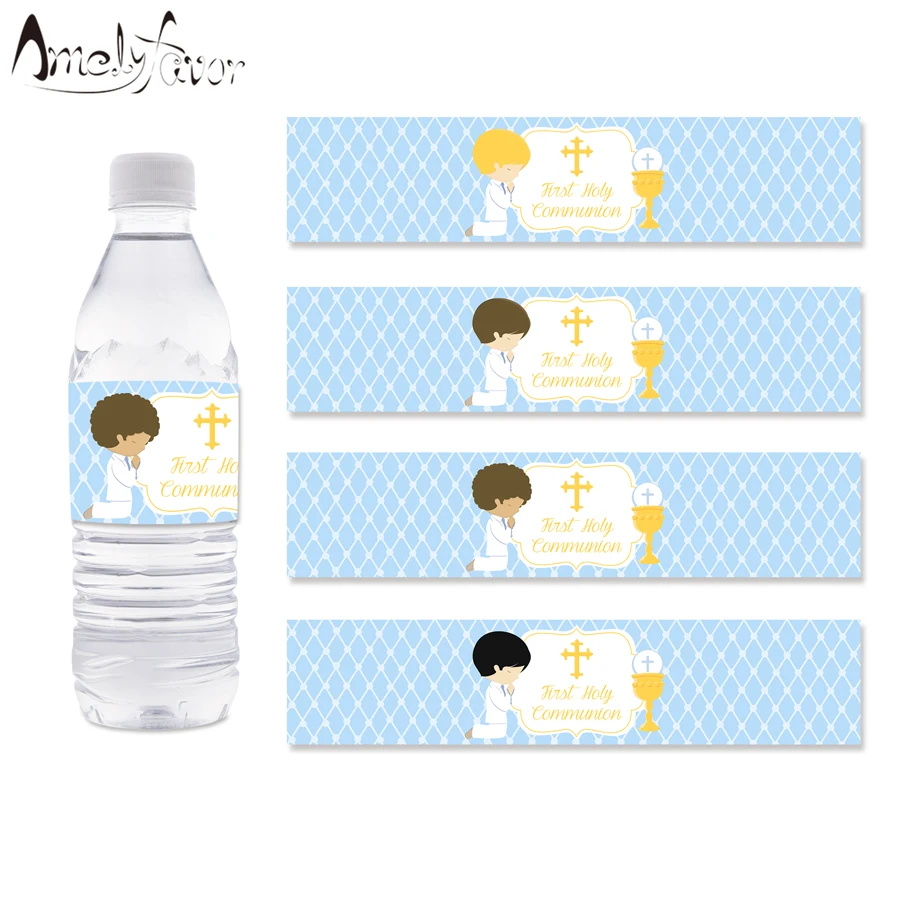 

My First Communion Theme Bottle Wrappers Boys Birthday Party Decorations Supplies Holy Communion Decoration 24 PCS Bottle Labels
