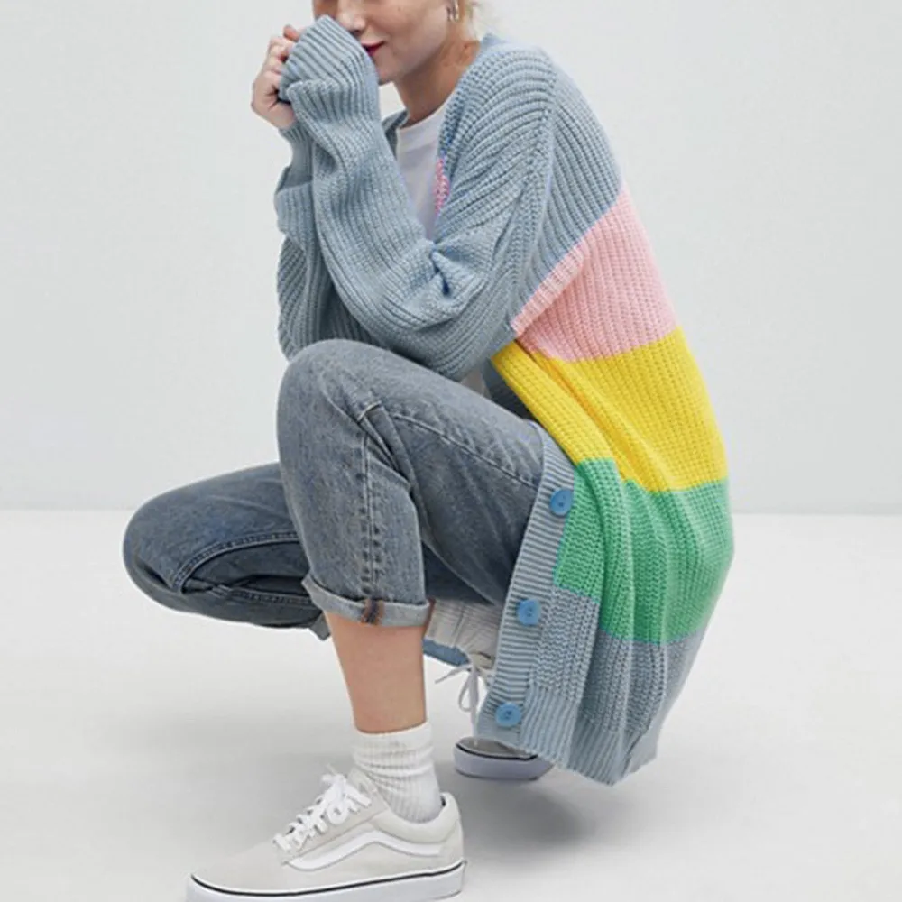 New Cardigan Sweater Women Multicolor Striple Sweater Casual Knitted Loose Cardigan Women Long Sleeve Autumn Female Coat
New Cardigan Sweater Women Multicolor Striple Sweater Casual Knitted Loose Cardigan Women Long Sleeve Autumn Female Coat