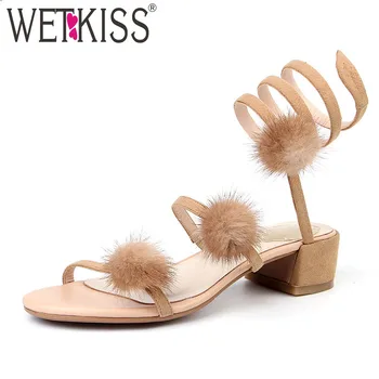 WETKISS 2018 Summer Women Gladiator Sandals Slip On Shoes Kid Suede Soft Ladies Footwear Snake Shape Low Heels Mink Hair Fur Pom
WETKISS 2018 Summer Women Gladiator Sandals Slip On Shoes Kid Suede Soft Ladies Footwear Snake Shape Low Heels Mink Hair Fur Pom