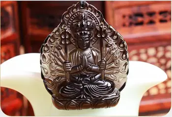 

The new light spot of natural ice Obsidian Avalokitesvara pendant rat patron of natal Buddha of men and women