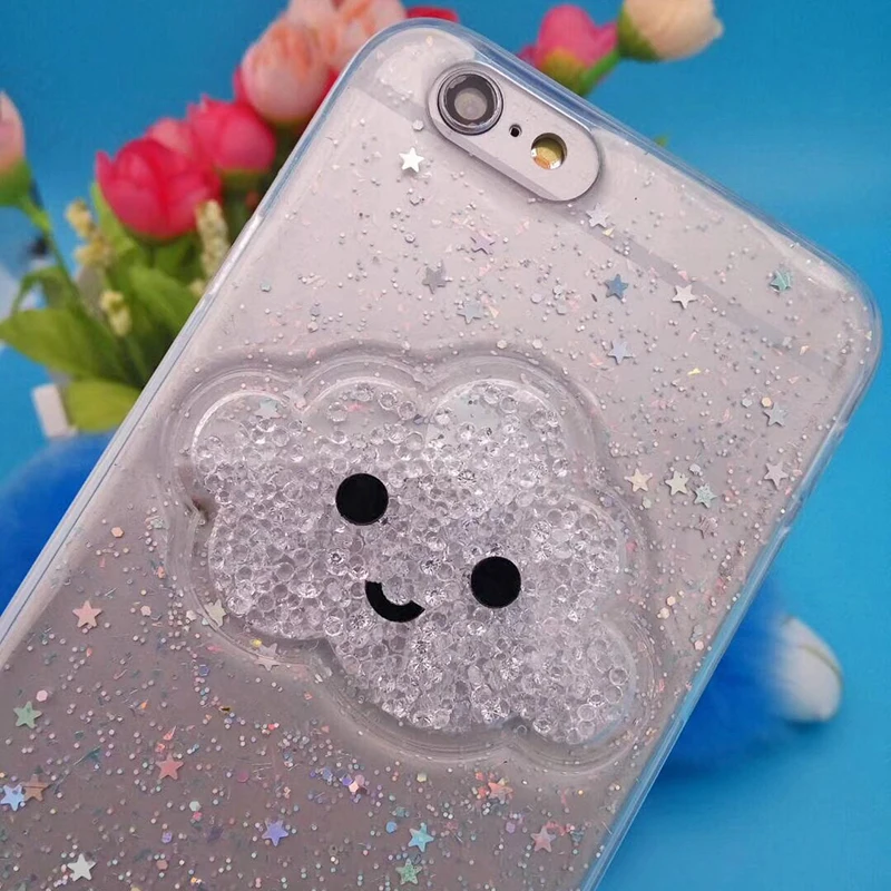 Cute Glitter Powder Smile Face Clouds Mobile Phone Case For iPhone X Soft TPU Dynamic Beads Back Cover For iphone 6 6s 7 8 Plus Case (13)