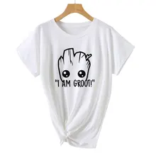 여름 재미 t 셔츠 여성 스타 캐주얼 코튼 베이비 팝 그루트 i am groot t 셔츠 cool tops tees homme tshirt(China)