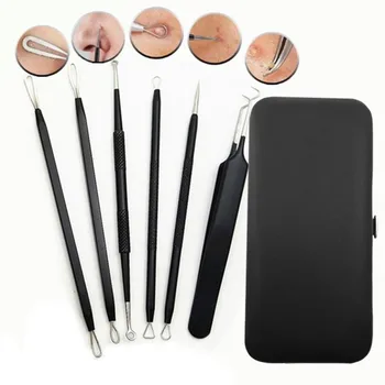 6 Pcs/1 Set Stainless Steel Pimple Needle Blackhead Remover Black Head Extractor Removal Tools With Black PU Leather Bag Makeup
6 Pcs/1 Set Stainless Steel Pimple Needle Blackhead Remover Black Head Extractor Removal Tools With Black PU Leather Bag Makeup