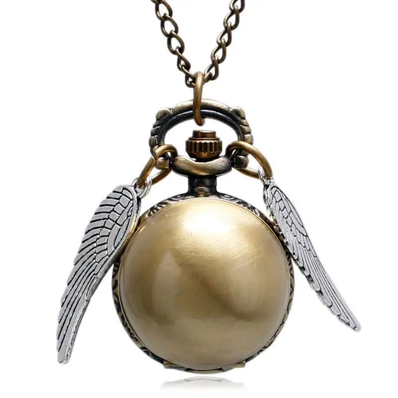 

Steampunk Golden/Black/Silver Wings Ball Shape Pocket Watch Chains and Fobs Watches Women Colar Masculino Gifts With Necklace