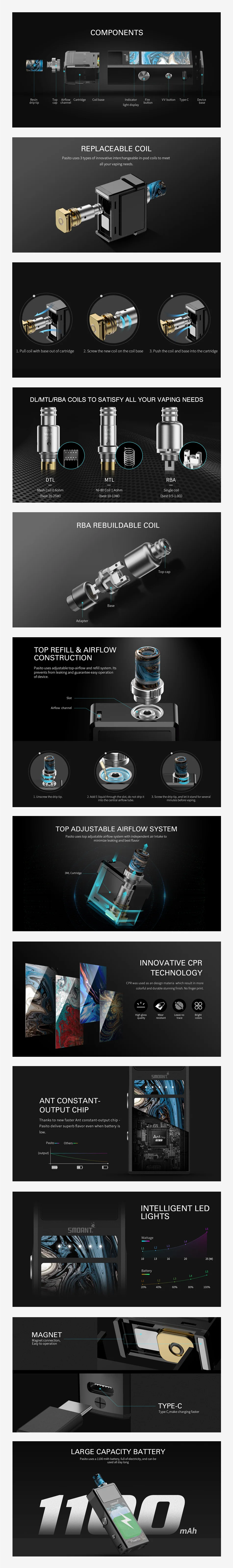 Smoant Pasito Pod System Starter Kit 1100mAh