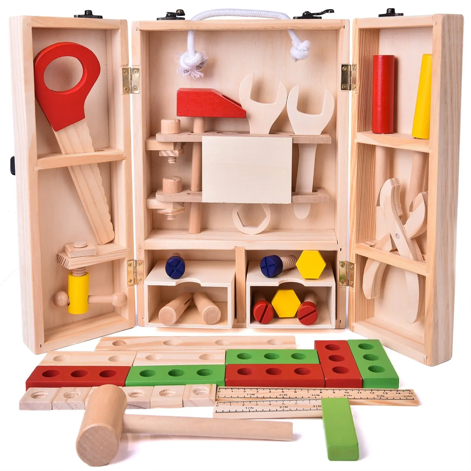 Fun Wooden Kid Tool Gift Learning Construction Set Pretend Play Creative DIY Solid Wood Durable Case Hammer Screwdriver 43 pcs
Fun Wooden Kid Tool Gift Learning Construction Set Pretend Play Creative DIY Solid Wood Durable Case Hammer Screwdriver 43 pcs