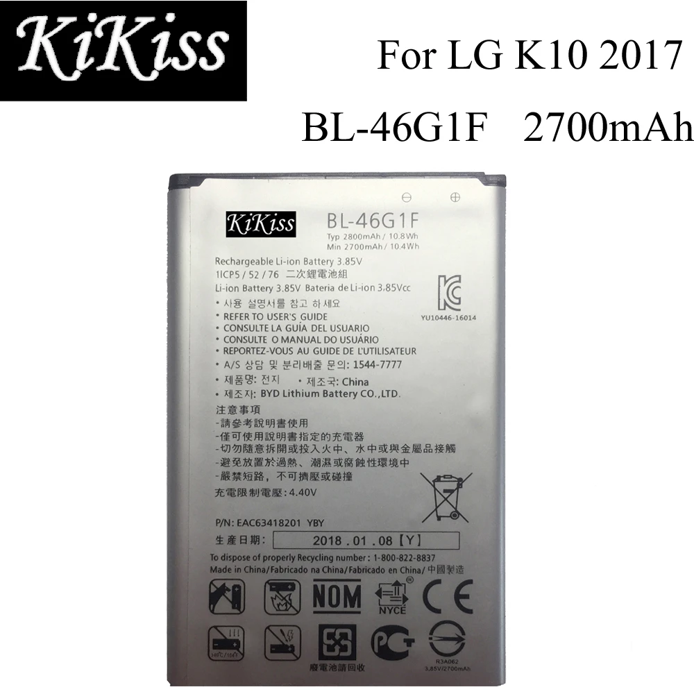 KiKiss 2700mAh Strong Safe BL-46G1F Cell Phone Battery For LG K10 2017 Version K20 Plus TP260 K425 K428 Li-polymer Batteries
KiKiss 2700mAh Strong Safe BL-46G1F Cell Phone Battery For LG K10 2017 Version K20 Plus TP260 K425 K428 Li-polymer Batteries