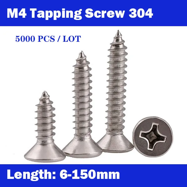 5000PCS, M4*6-150mm DIN7982 304 Stainless Steel Screws Cross Recessed Flat Head Countersunk Self-tapping Wood Screws ISO7050
5000PCS, M4*6-150mm DIN7982 304 Stainless Steel Screws Cross Recessed Flat Head Countersunk Self-tapping Wood Screws ISO7050