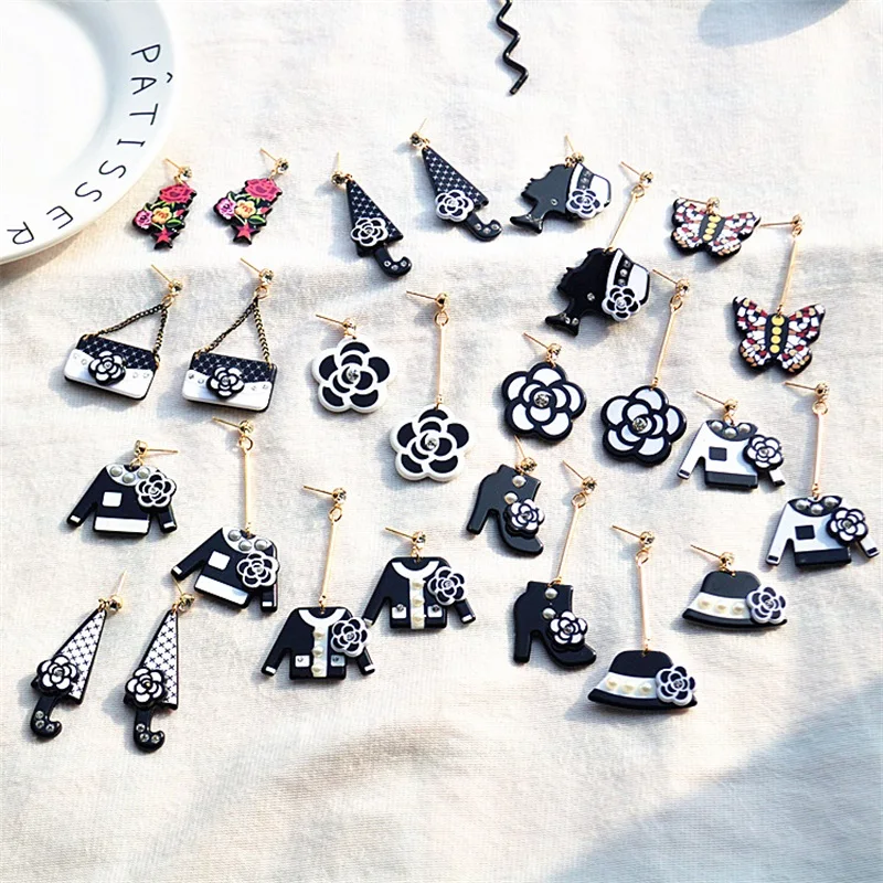 MINGQI Korean fashion black earrings colleation personality hat bag clothes flower acrylic asymmetric long earring women jewelry
MINGQI Korean fashion black earrings colleation personality hat bag clothes flower acrylic asymmetric long earring women jewelry