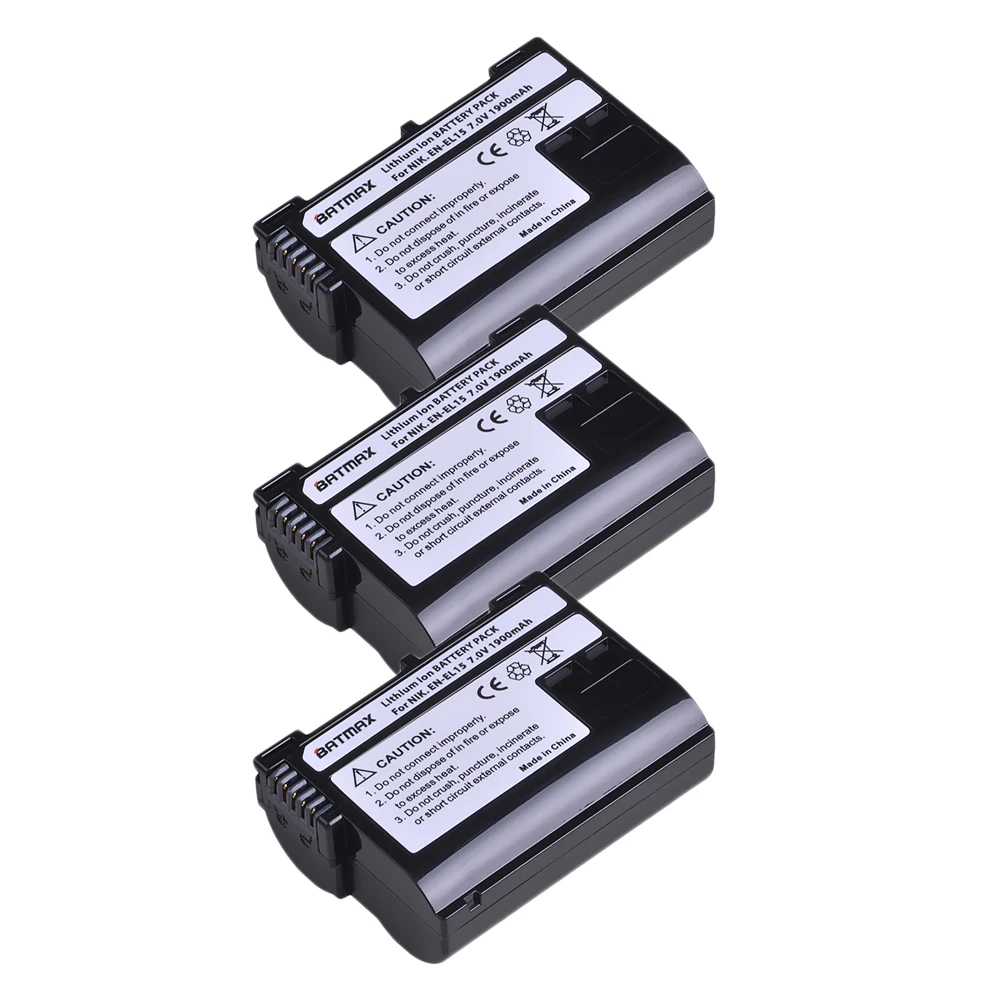 

Batmax 3Pcs EN-EL15 EN EL15 ENEL15 Battery akku for Nikon D7000 V1 D600 D600E D800 D800E D7100 D610 D810 D810A D750 D7200 Z6 Z7