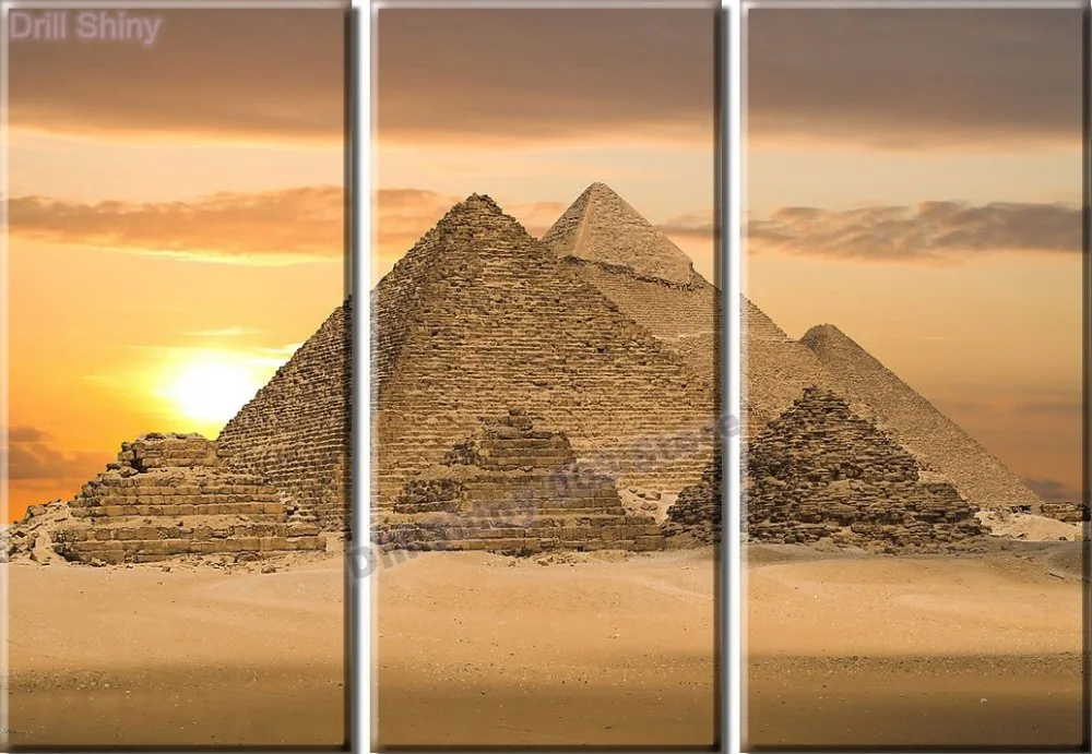 Фото 5D DIY diamond painting 3 pieces Egyptian pyramids desert landscape Full square embroidery multi picture wall sticker | Дом и сад