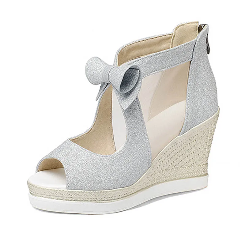 Female 10cm Heels Bling Glitter Wedge Sandals Wholesale Sexy High-heeled Shoes All-match Causal Platform Mejur Shoes Plus Size (3)