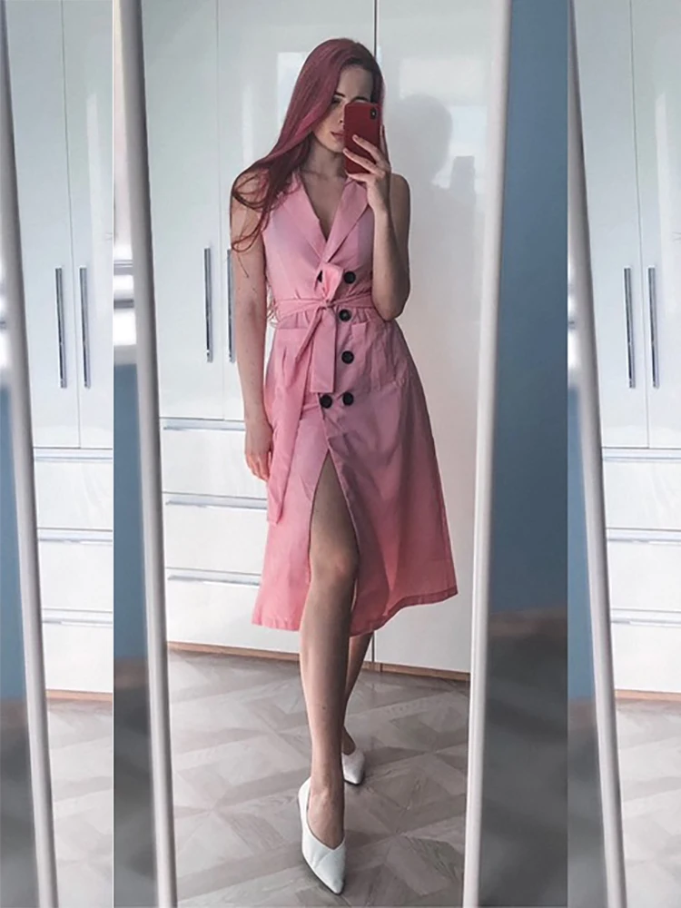 Pink Vintage Button Bandage Dress Women 2019 Spring Summer Sleeveless Turn-Down Collar Split Dresses Elegant Office Ladies Dress
Pink Vintage Button Bandage Dress Women 2019 Spring Summer Sleeveless Turn-Down Collar Split Dresses Elegant Office Ladies Dress