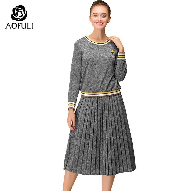 AOFULI L- Xxxl 4xl 5xl Big Size Knit Skirt Suit Women Two Piece Set Long Sleeve Sweatshirt Outfit Pleated Skirt Twinset B6192
AOFULI L- Xxxl 4xl 5xl Big Size Knit Skirt Suit Women Two Piece Set Long Sleeve Sweatshirt Outfit Pleated Skirt Twinset B6192