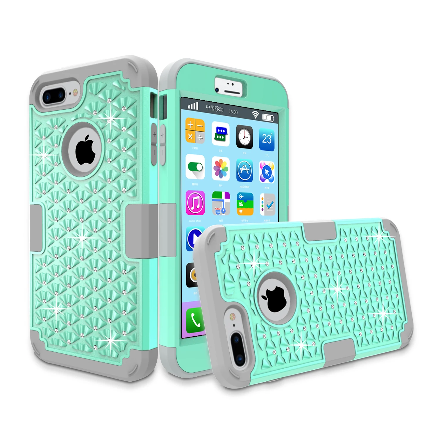 Diamond Hybrid Impact Case For iPhone 7 Plus 5.5" Phone Cases Cover Luxury Fashion Silicone & Plastic Soft Back Covers Shell Bag |