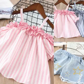 Fashion New Arrivals 2-7Y Baby Kids Girls Striped Off Shoulder Tops Star Denim Pant 2Pcs Summer Outfits Set
Fashion New Arrivals 2-7Y Baby Kids Girls Striped Off Shoulder Tops Star Denim Pant 2Pcs Summer Outfits Set