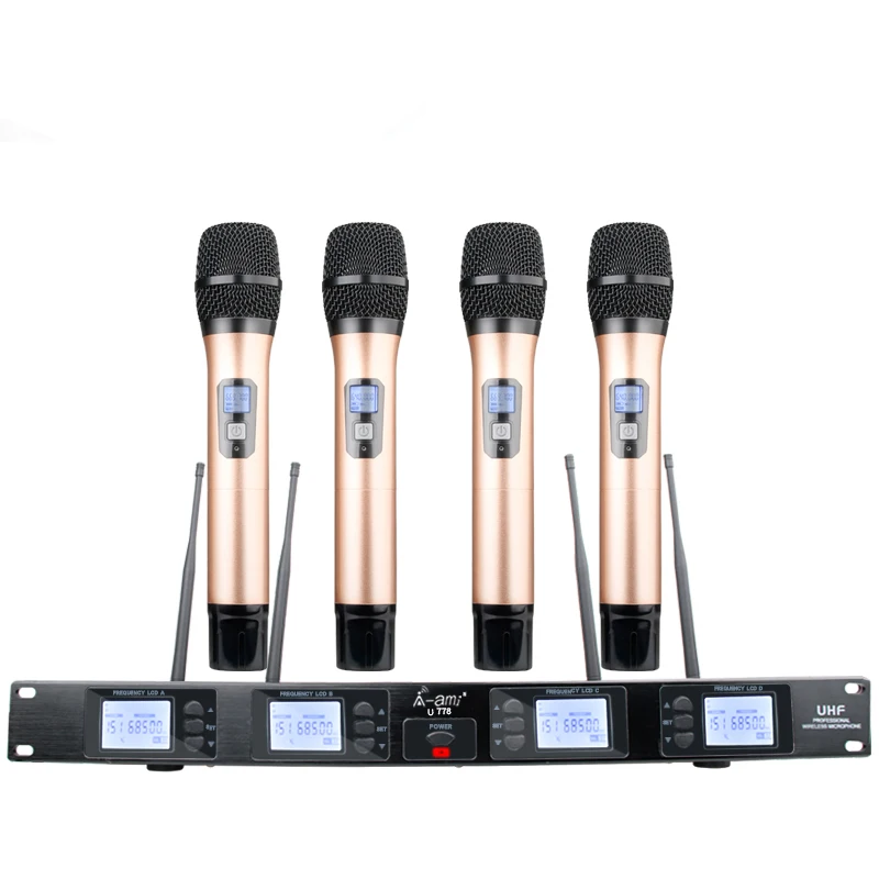UKINGMEI UK-U778 4 Channel Wireless Microphones System UHF Karaoke System Cordless four handheld Mic bodypack Home party
UKINGMEI UK-U778 4 Channel Wireless Microphones System UHF Karaoke System Cordless four handheld Mic bodypack Home party