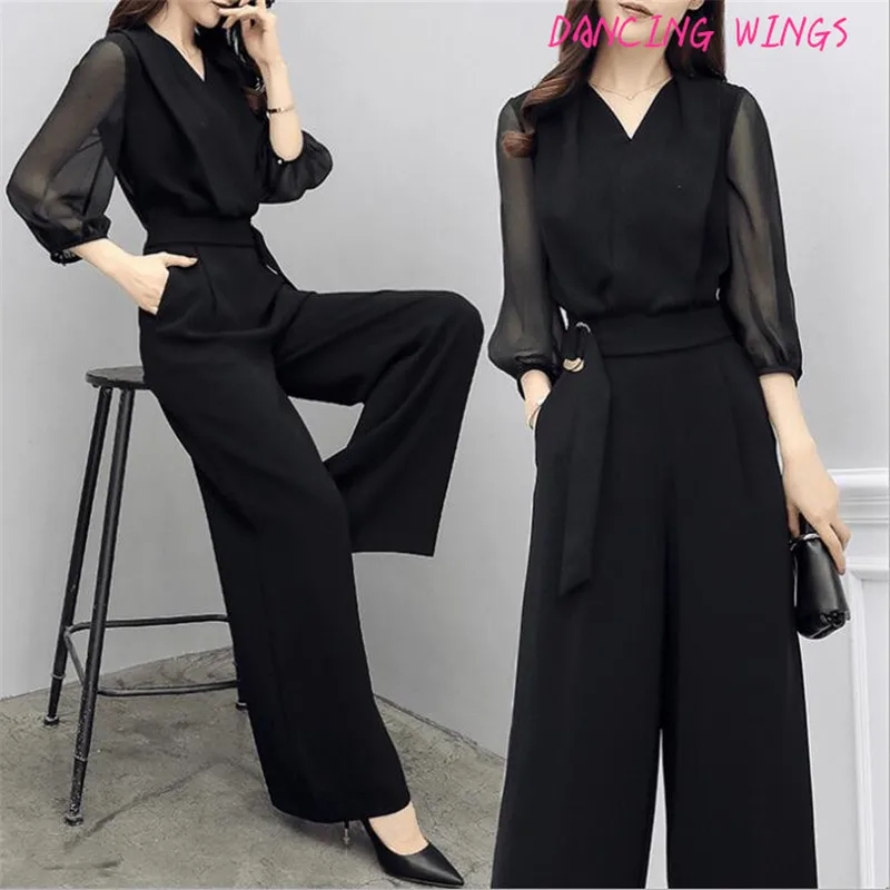 Plus Size Summer Women V-neck Chiffon Jumpsuits Elegant Ladies Black Party Wide Leg Jumpsuits
Plus Size Summer Women V-neck Chiffon Jumpsuits Elegant Ladies Black Party Wide Leg Jumpsuits