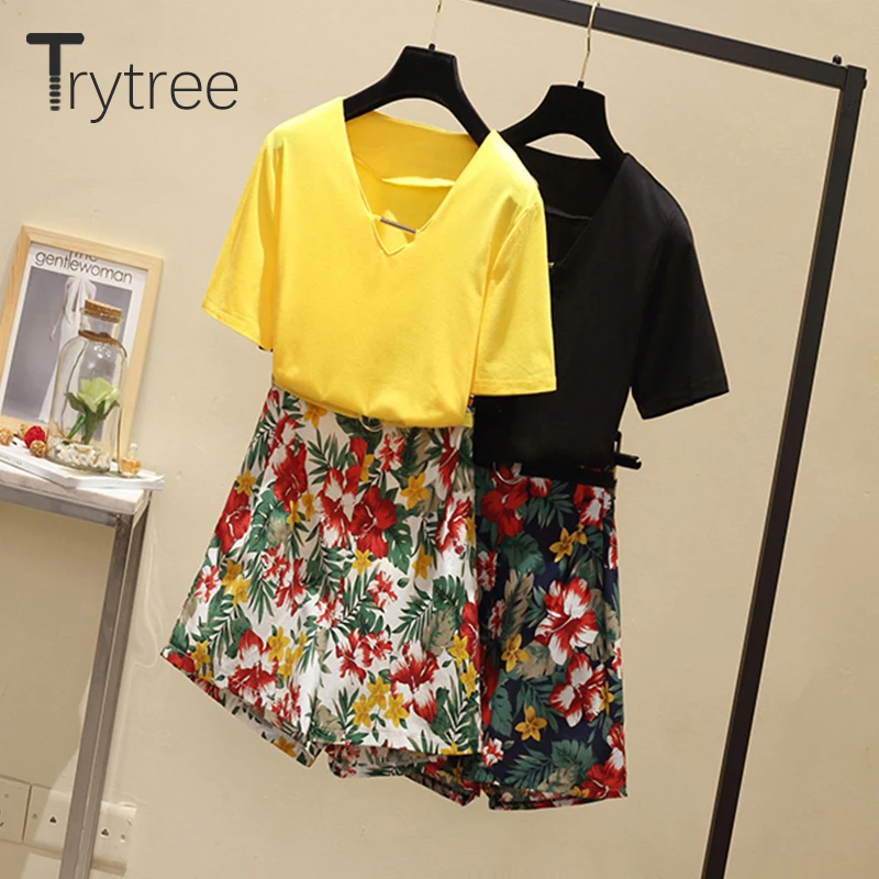 Trytree Summer Women two piece set Casual V-neck Top + Shorts Sashes Elastic Waist Floral Pockets Shorts Suit Set 2 Piece Set
Trytree Summer Women two piece set Casual V-neck Top + Shorts Sashes Elastic Waist Floral Pockets Shorts Suit Set 2 Piece Set