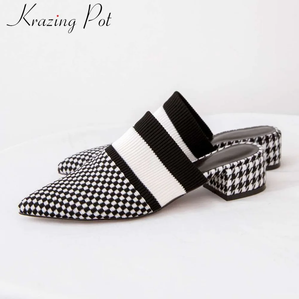 2019 elegant lady chunky med heels slip on mules oxford pointed toe knitting genuine leather retro checkered party shoes L01
2019 elegant lady chunky med heels slip on mules oxford pointed toe knitting genuine leather retro checkered party shoes L01