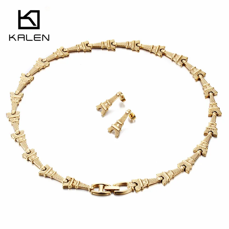 Kalen Luxury Gold Color Jewelry Set Stainless Steel Eiffel Tower Charm Collar Necklace Earrings Set Costume Accessory For Women
Kalen Luxury Gold Color Jewelry Set Stainless Steel Eiffel Tower Charm Collar Necklace Earrings Set Costume Accessory For Women