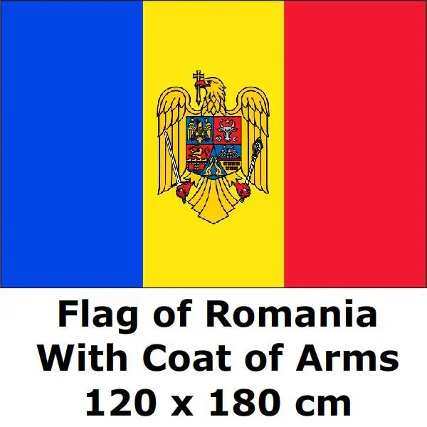 Image Flag of Romania With Coat of Arms 120 x 180 cm 100D Polyester Large Big Romanian Flags And Banners