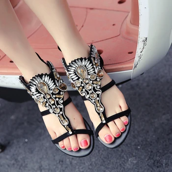 Women Clip/Open Toe Sandals Ethnic Style Crystal Design Flats Shoes Casual Rhinestone Black Flats Sandals For Girls Back Zipper
Women Clip/Open Toe Sandals Ethnic Style Crystal Design Flats Shoes Casual Rhinestone Black Flats Sandals For Girls Back Zipper