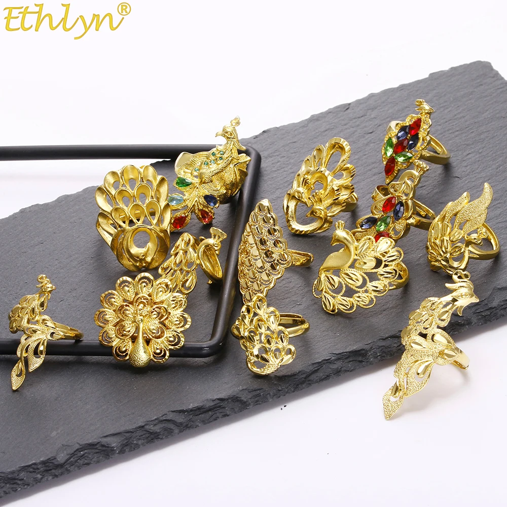 Ethlyn Dubai Durable Gold Color Peacock Ring Women Girls Bride Wedding Birthday Gifts , Opening Size Adjustable Ring R46
Ethlyn Dubai Durable Gold Color Peacock Ring Women Girls Bride Wedding Birthday Gifts , Opening Size Adjustable Ring R46