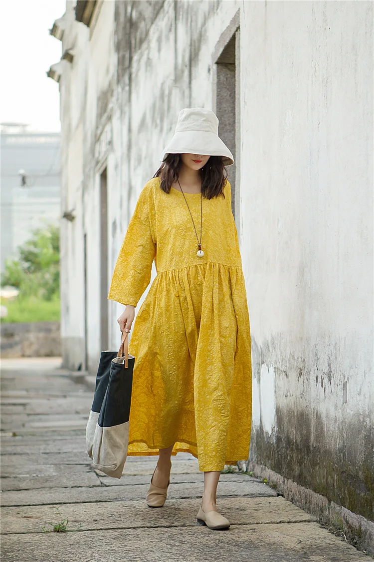 Vintage Dress Women 2018 Autumn Winter Cotton Long-sleeved Solid Color Printing Elegant Women Robe
Vintage Dress Women 2018 Autumn Winter Cotton Long-sleeved Solid Color Printing Elegant Women Robe