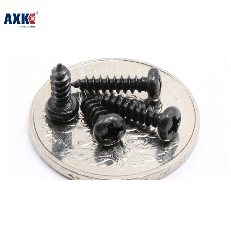 Axk 1000pcs M1.2*3/4/5/6 1.2mm Black Micro Electronic Screw Cross Recessed Phillips Round Pan Head Self Tapping Screw
Axk 1000pcs M1.2*3/4/5/6 1.2mm Black Micro Electronic Screw Cross Recessed Phillips Round Pan Head Self Tapping Screw