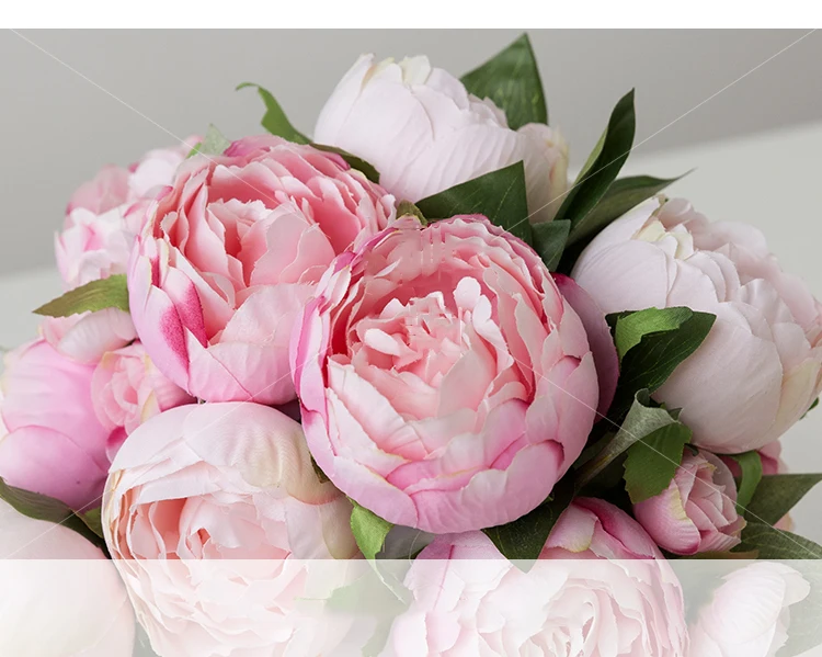 artificial silk peonies pink bridal bouquet fake flower (49)